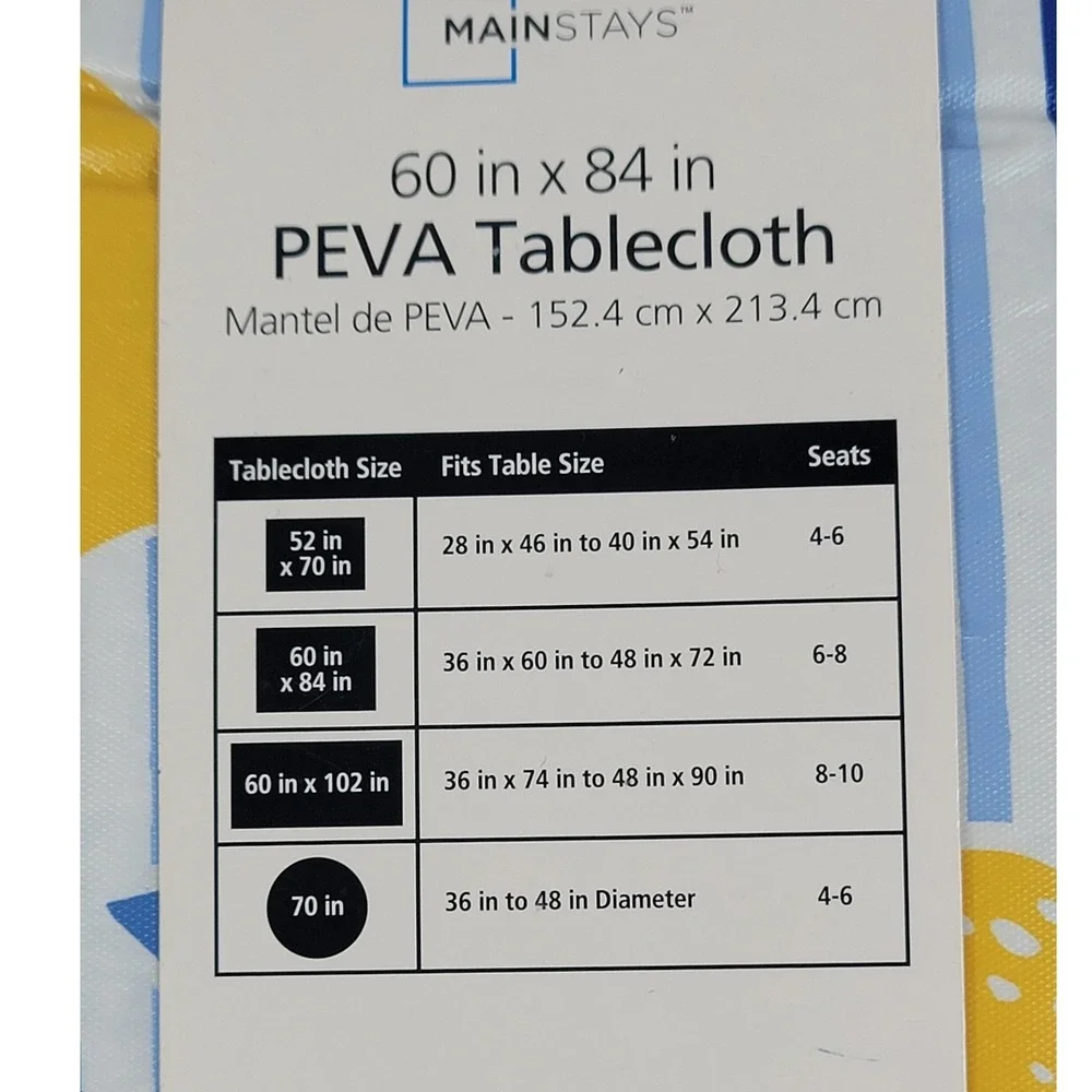 Mainstays Lemon Striped PEVA Tablecloth 60 x 84 Rectangle Blue Yellow White